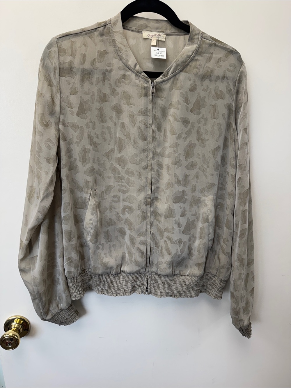 Mystree Taupe Animal-Print Lightweight Bomber Jacket